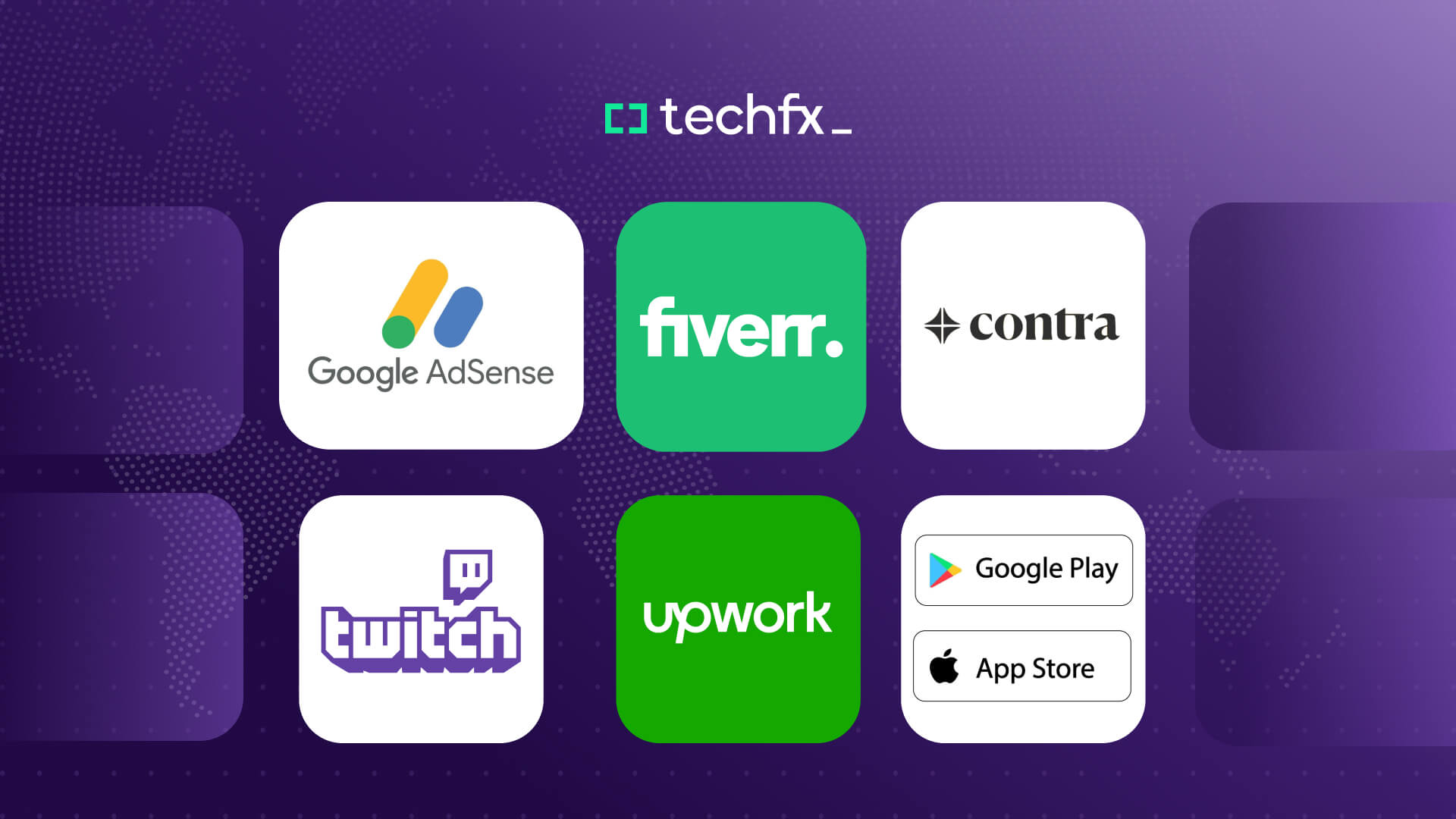 Plataforma de recebimento do Adsense, Fiverr, Contra, Twitch, Upwork e App Stores